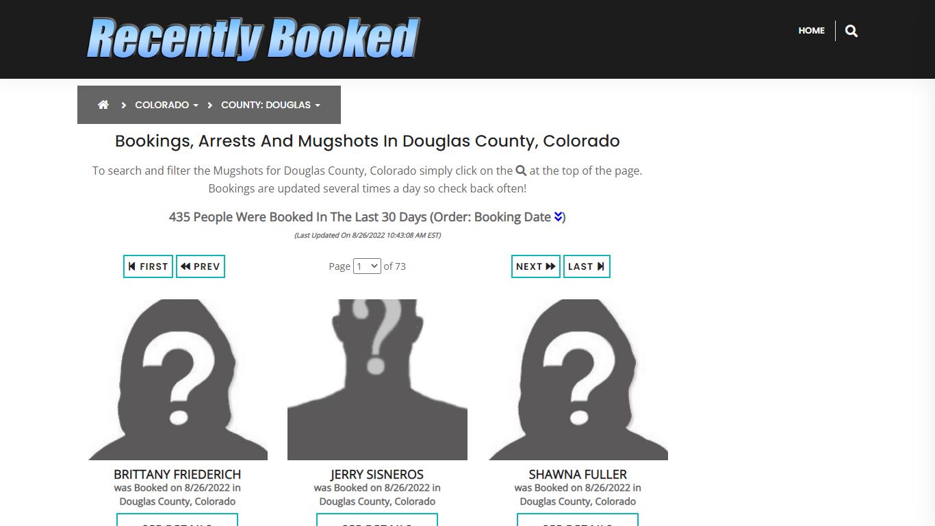 Bookings, Arrests and Mugshots in Douglas County, Colorado